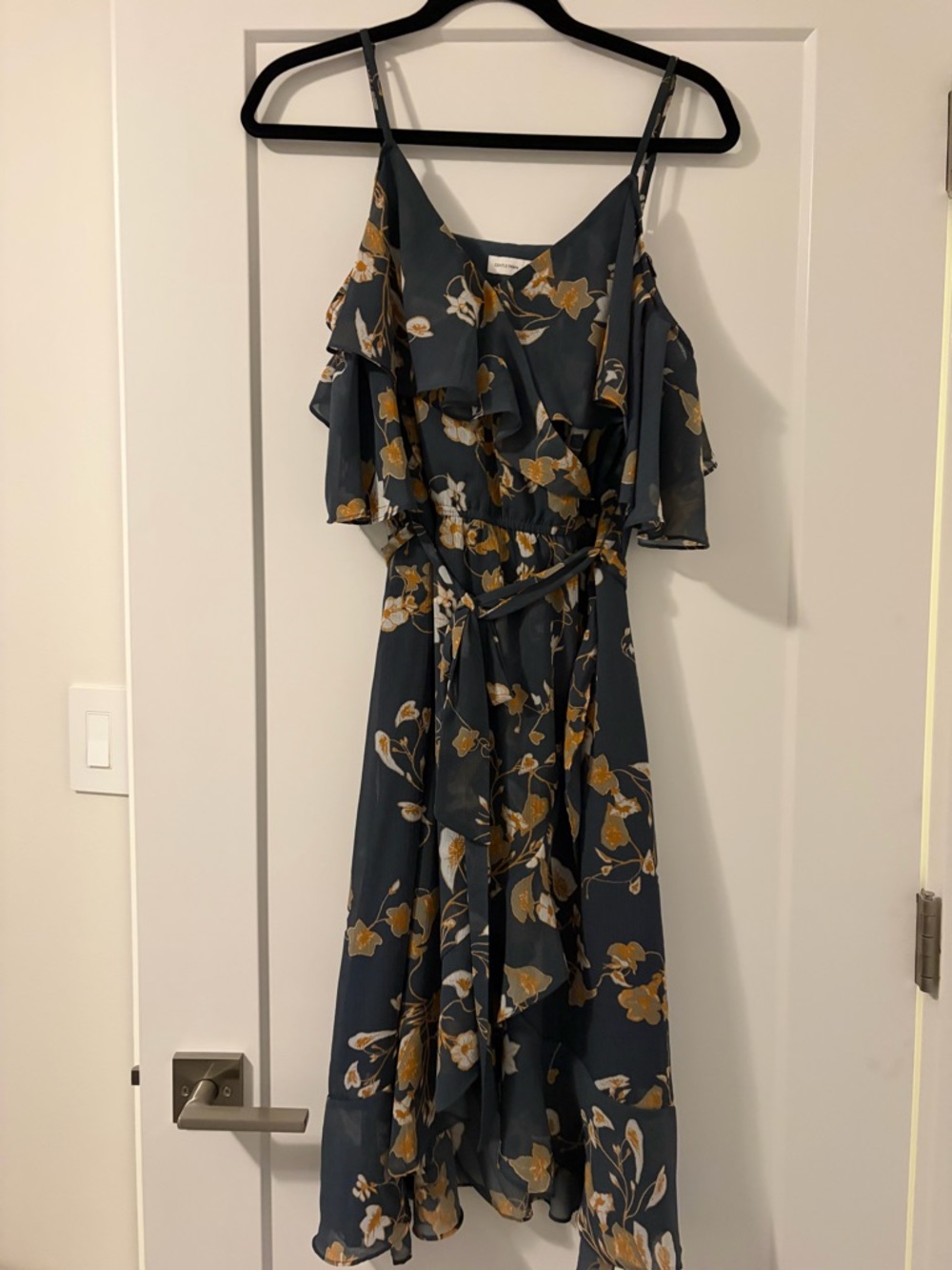 Floral Ruffle Cold-Shoulder Midi Dress